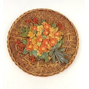 VTG Floral Arrangement Bouquet Basket 1979 Carol Barlow Chalk‎ Art Wall Hanging